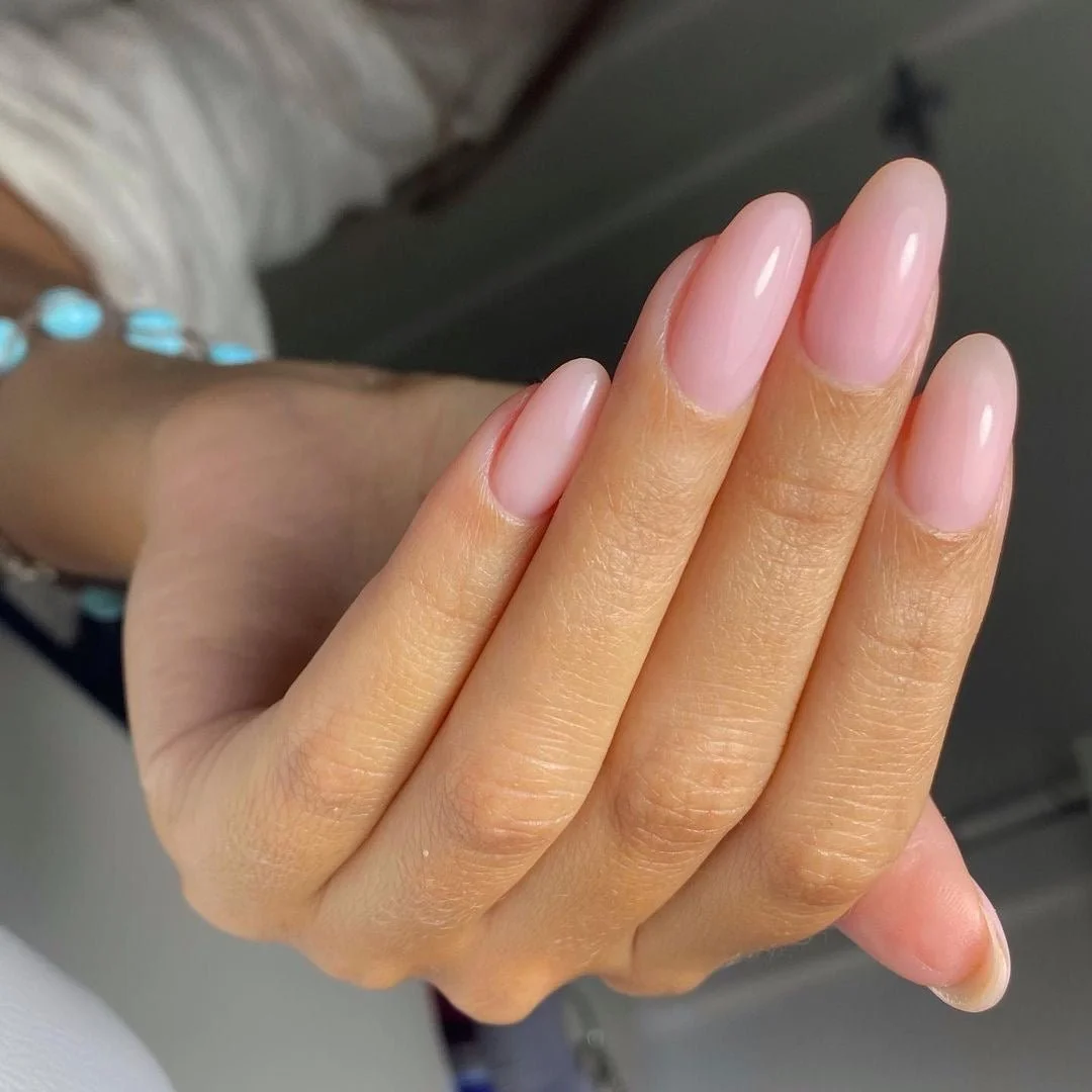 Sheer Pale Pink Glossy Oval Nails Sheer Pale Pink Glossy Oval Nails — Winter Oval Nails