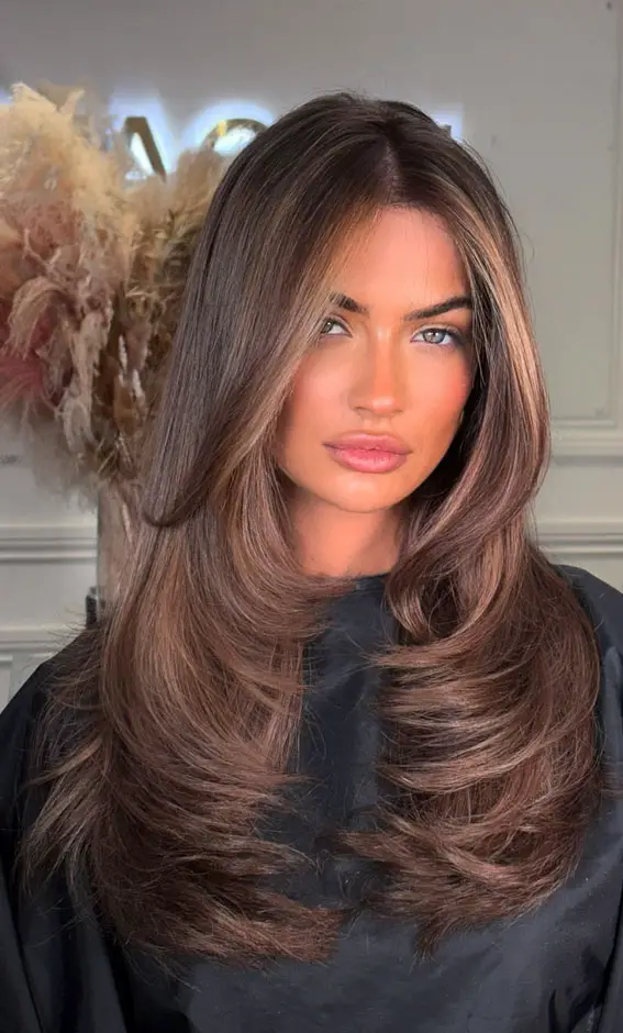 Caramel Chestnut Brown Lob Caramel Chestnut Brown Lob — Winter Hair Colors for Olive Skin