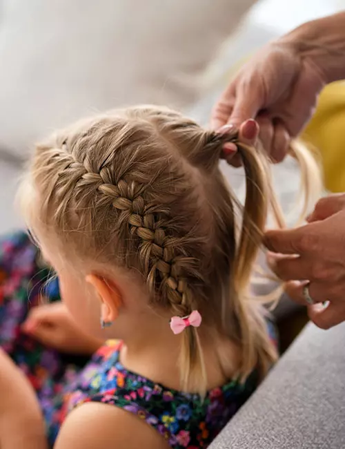 Face-Framing Braids Into Back Braid — Winter Hairstyles for Kids