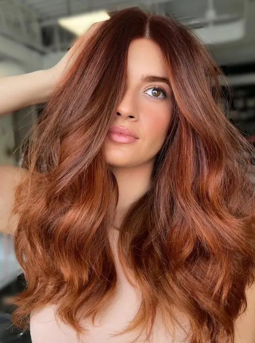 Rich Auburn With Copper Highlights Collarbone Rich Auburn With Copper Highlights Collarbone — Winter Auburn Hair Color