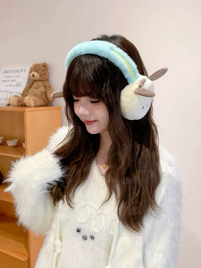 Playful Animal Ear Earmuffs with Fuzzy Knit Sweater Playful Animal Ear Earmuffs with Fuzzy Knit Sweater — Earmuffs Outfits