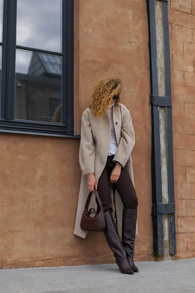 Beige Wool Coat with Knee-High Boots Beige Wool Coat with Knee-High Boots — Wool Coat Outfits