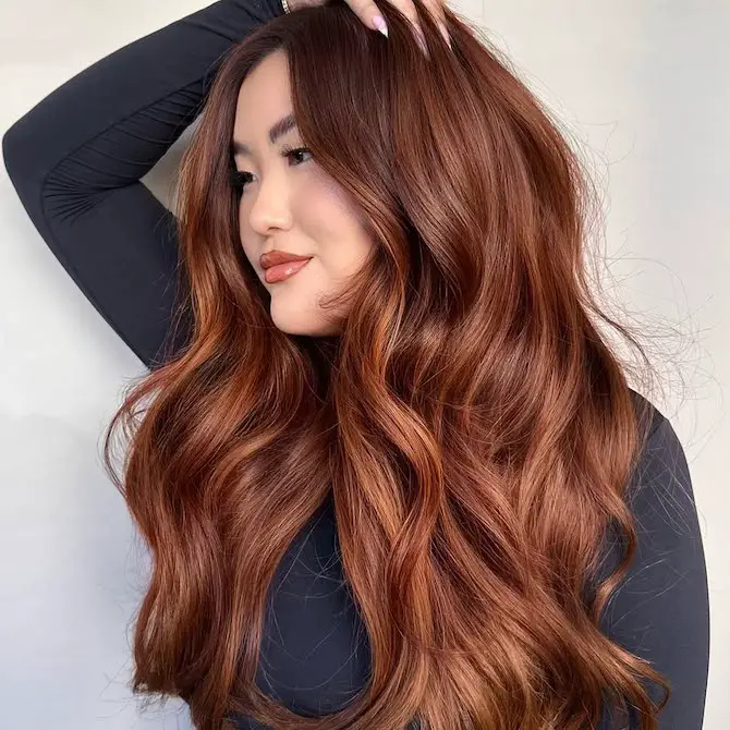 Warm Copper With Golden Face-Framing Layers Warm Copper With Golden Face-Framing Layers — Winter Copper Hair Color