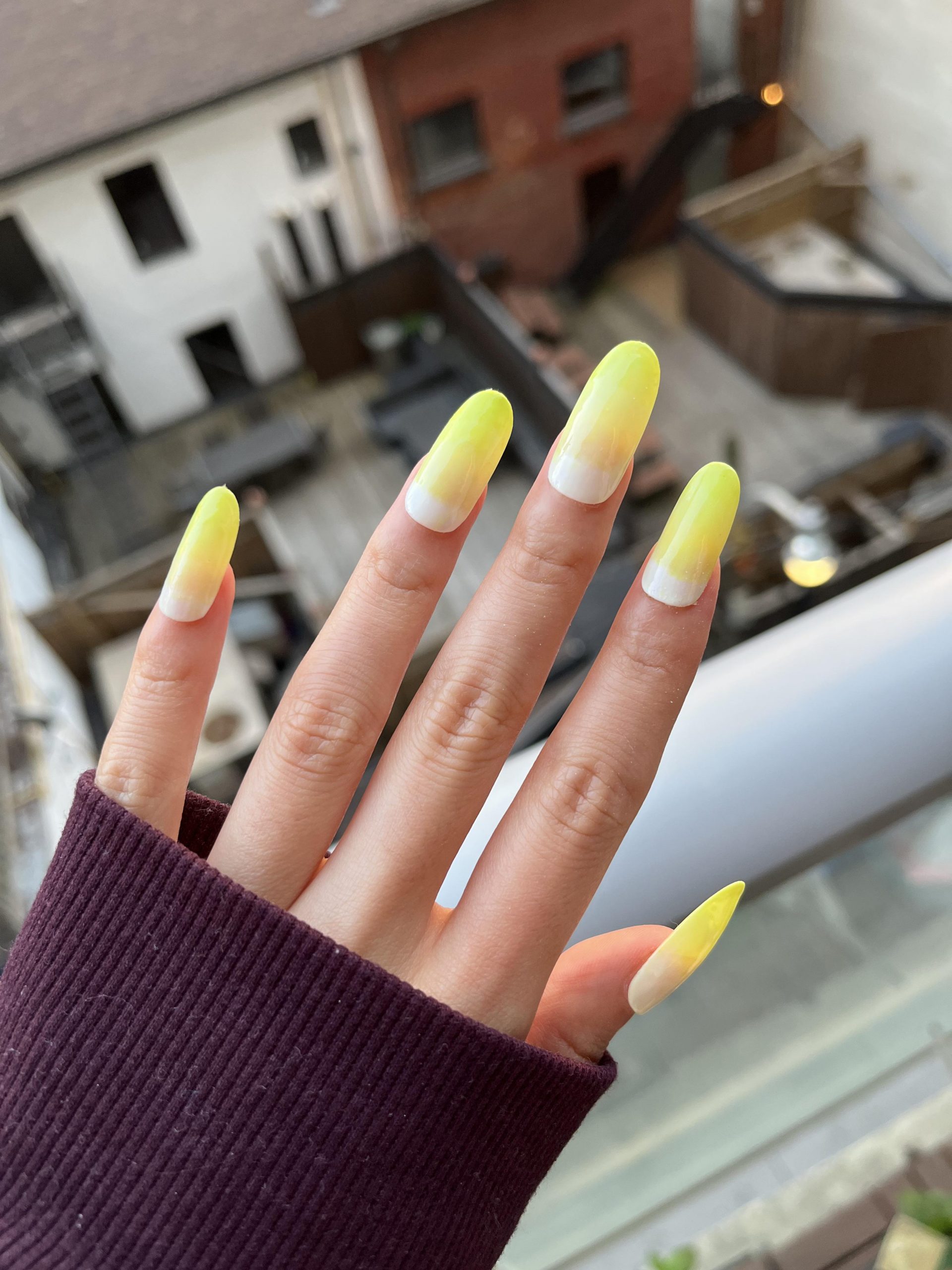 Neon Yellow to Milky White Gradient Neon Yellow to Milky White Gradient — Yellow Nail Designs