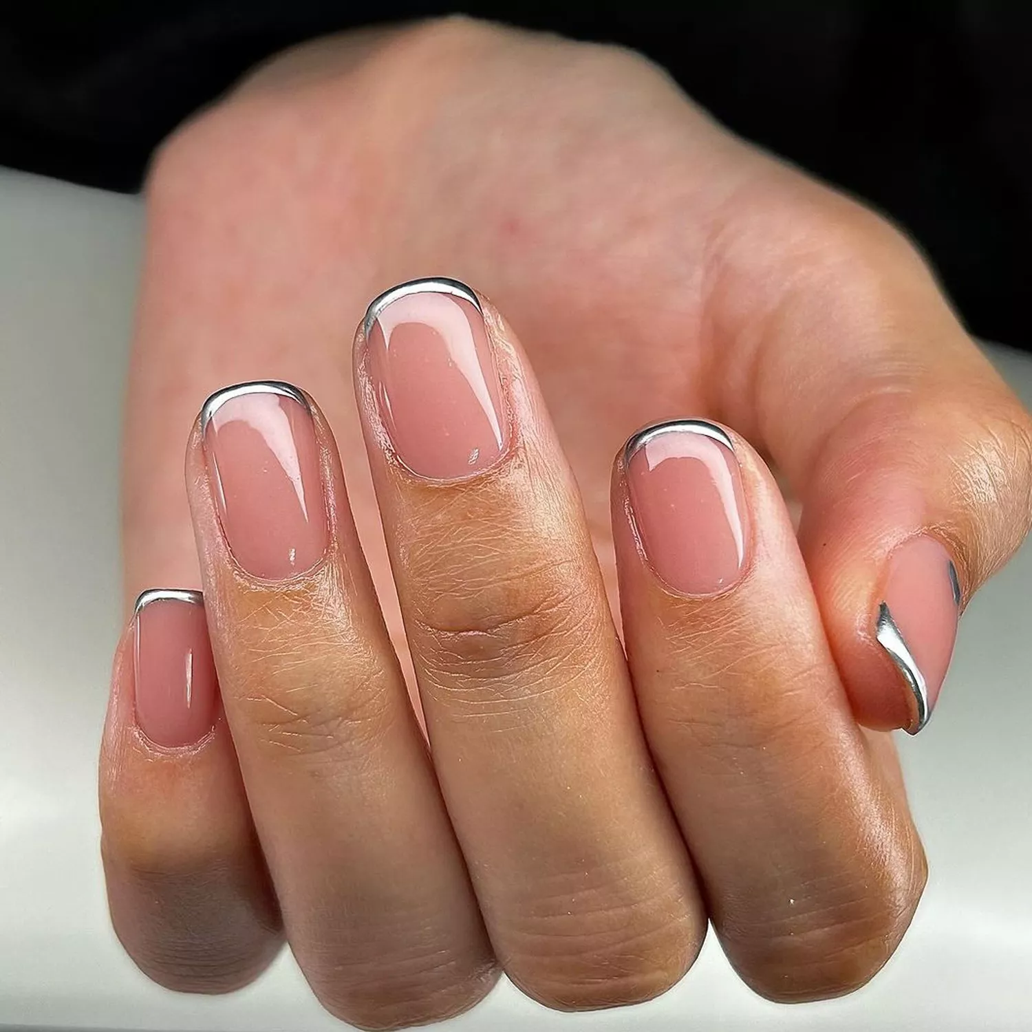 Short Square Metallic Silver French Tips — January Nails