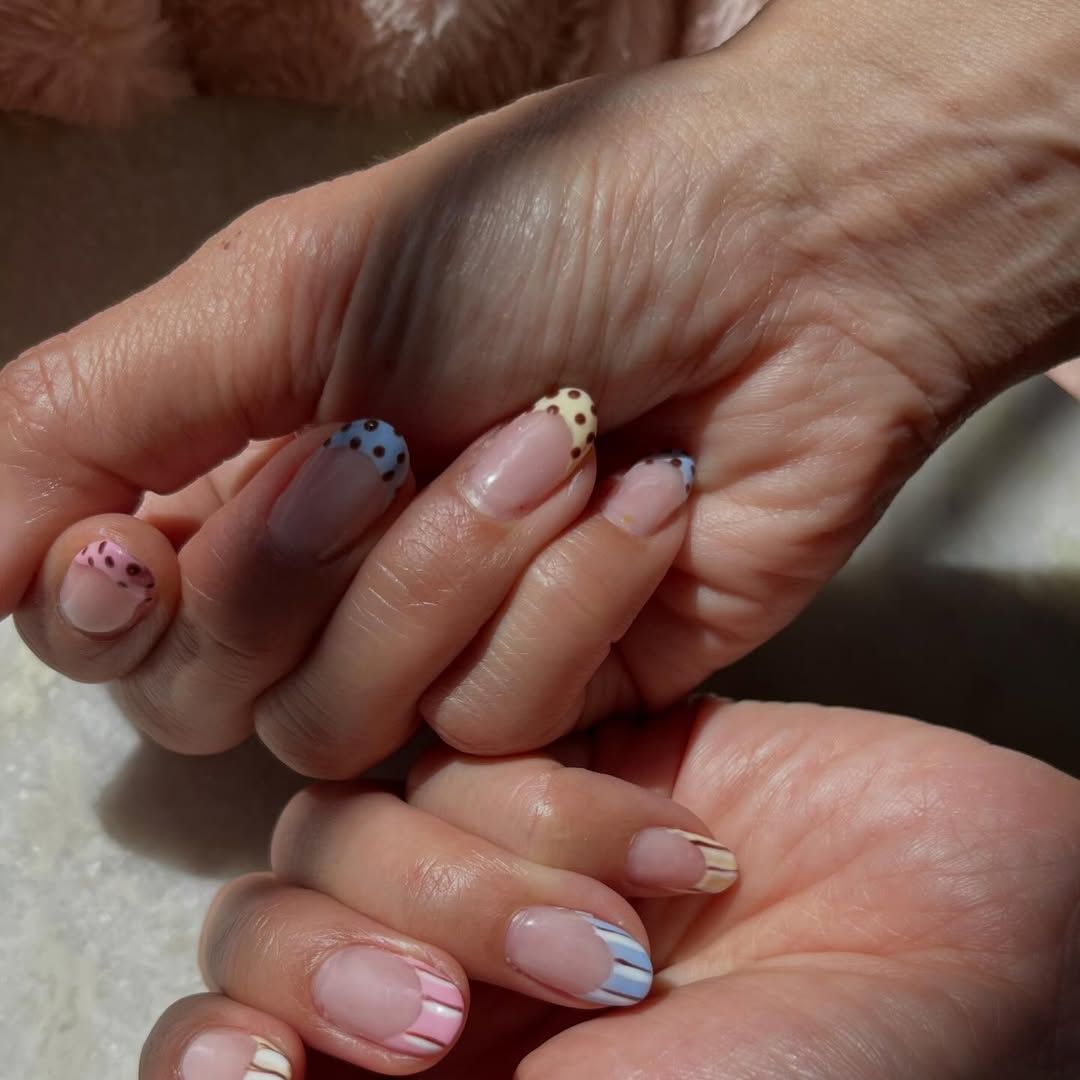 Dotted Cream and Blue French Tips Dotted Cream and Blue French Tips — Nail Art Ideas