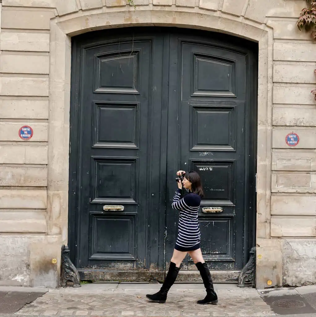 Striped Mini Dress with Black Suede Over-the-Knee Boots — The Boots Are The Clear Hero Piece Striped Mini Dress with Black Suede Over-the-Knee Boots — The Boots Are The Clear Hero Piece — Over the Knee Boots Outfits