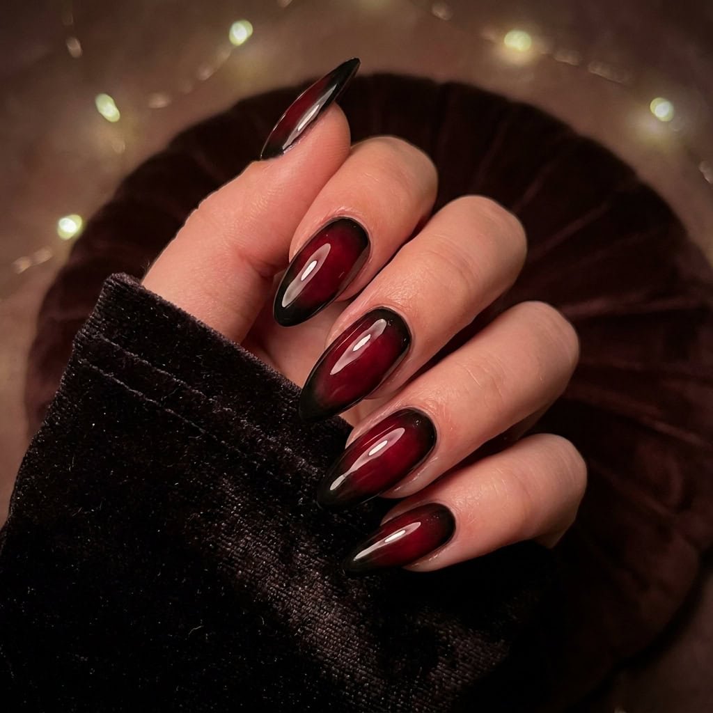 Black to Deep Red Ombre Stilettos — Black Cherry Nails