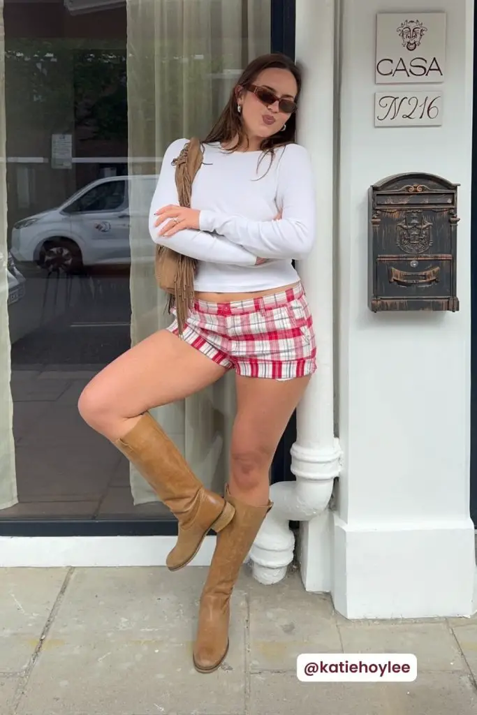 Tan Knee-High Boots Outfit Idea Tan Knee-High Boots Outfit Idea — Brown Boots Outfits