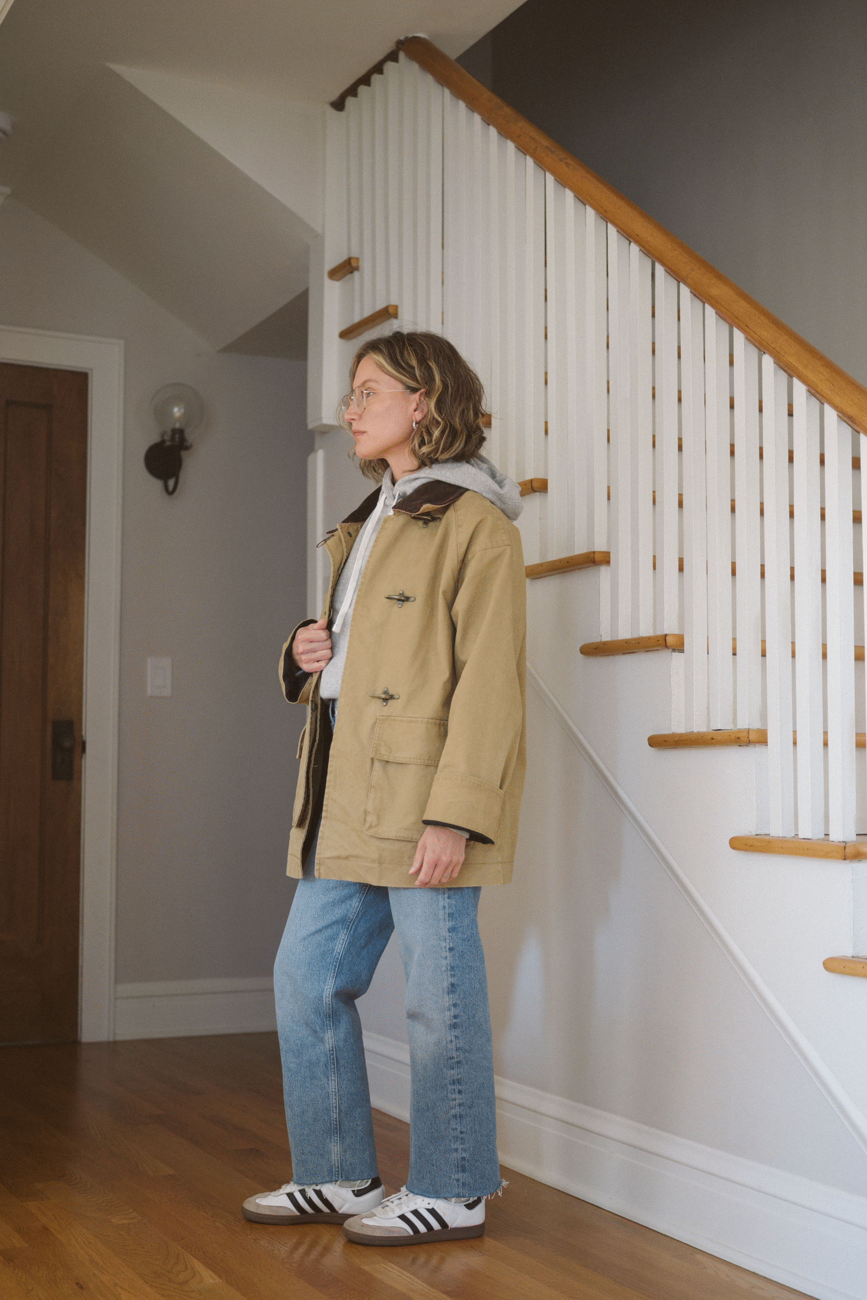 Tan Barn Jacket Layered Over Grey Hoodie Tan Barn Jacket Layered Over Grey Hoodie — Parka Outfits