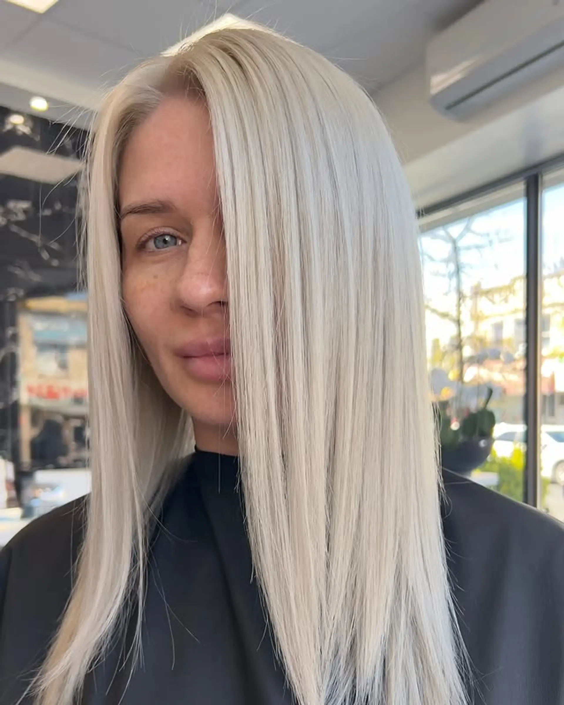 Smooth Collarbone Platinum With Ash Tones Smooth Collarbone Platinum With Ash Tones — Icy Blonde Hair