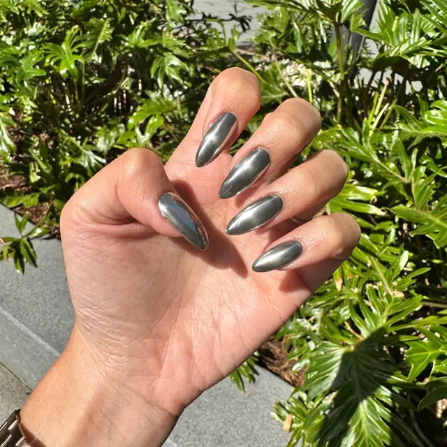 Dark Silver Chrome Long Stiletto Nails — Silver Chrome Nails