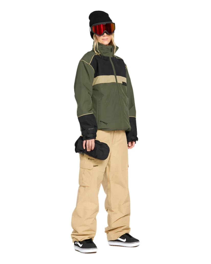 Olive Green and Tan Color-Blocked Jacket with Wide-Leg Pants Olive Green and Tan Color-Blocked Jacket with Wide-Leg Pants — Snowboarding Outfits