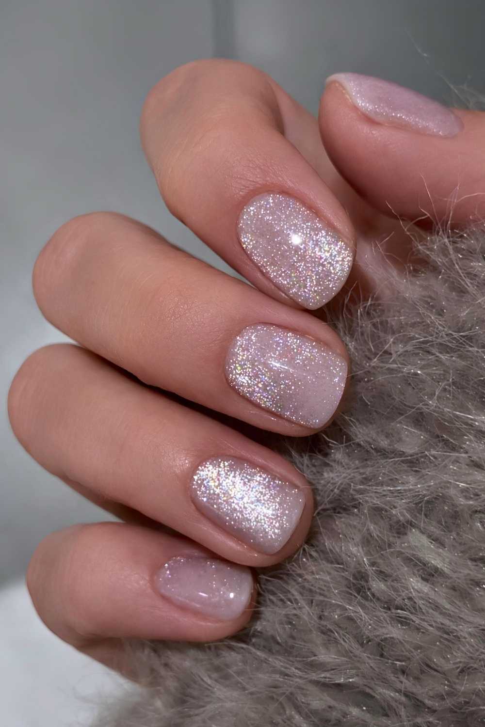 Pale Pink Iridescent Glitter Square Nails Pale Pink Iridescent Glitter Square Nails — Velvet Nails