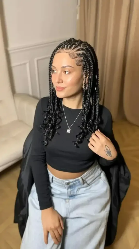 Collarbone Box Braids With Curly Ends Collarbone Box Braids With Curly Ends — Winter Knotless Braids