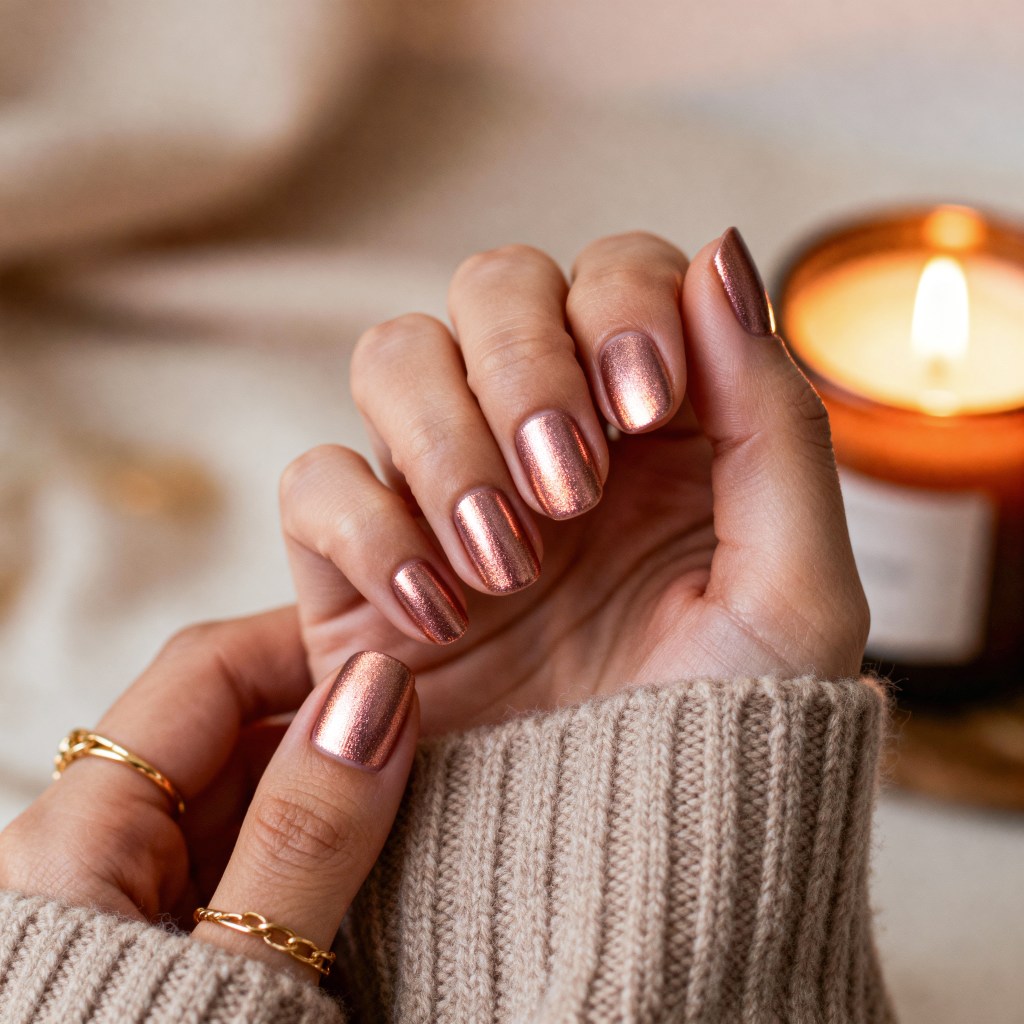 Warm Rose Gold Metallic Warm Rose Gold Metallic — Winter Nails