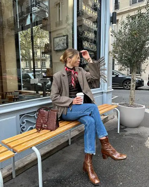 Casual Chic with Jeans, Blazer, and Brown Leather Boots Casual Chic with Jeans, Blazer, and Brown Leather Boots — Ankle Boots Outfits