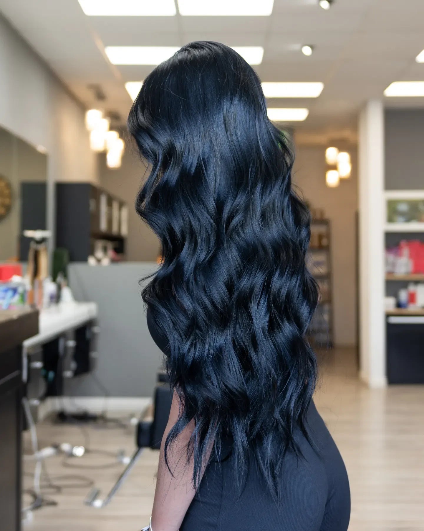 No Bangs Mid-Back Wavy Blue Black Hue No Bangs Mid-Back Wavy Blue Black Hue — Blue Black Hair