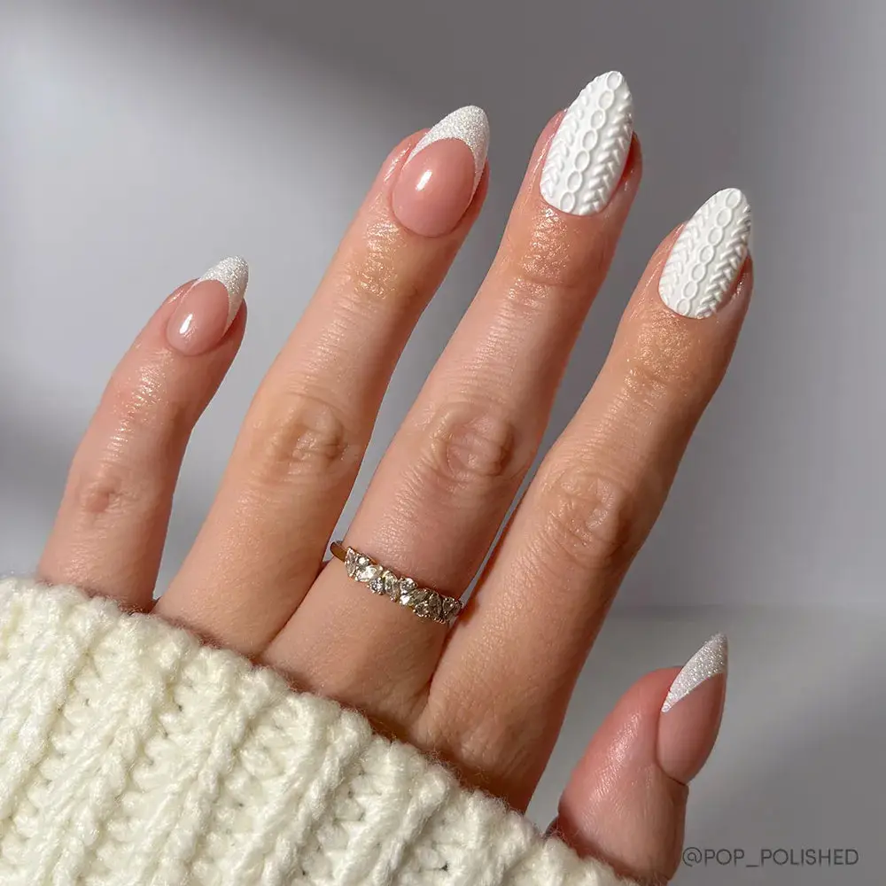 Glossy With Glitter Accents Visual Idea — Sweater Nails