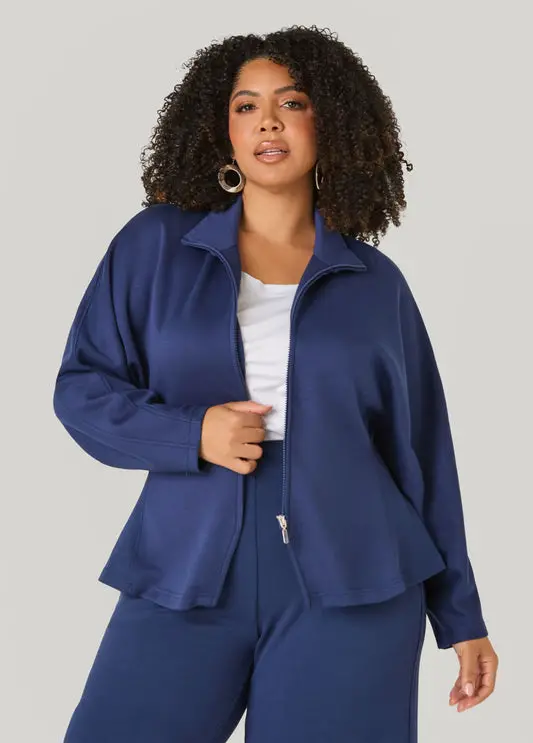 Navy Zip-Up Jacket with High Collar for Casual Comfort Navy Zip-Up Jacket with High Collar for Casual Comfort — Winter Outfits for Plus Size Women