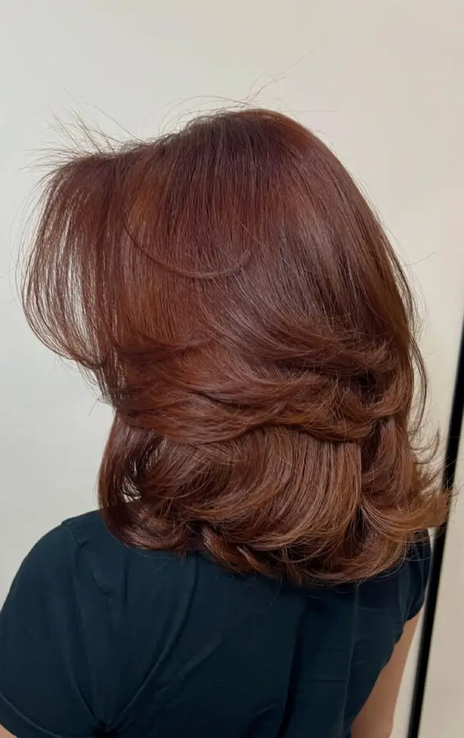 Layered Lob With Auburn Undertones — Cinnamon Brown Hair