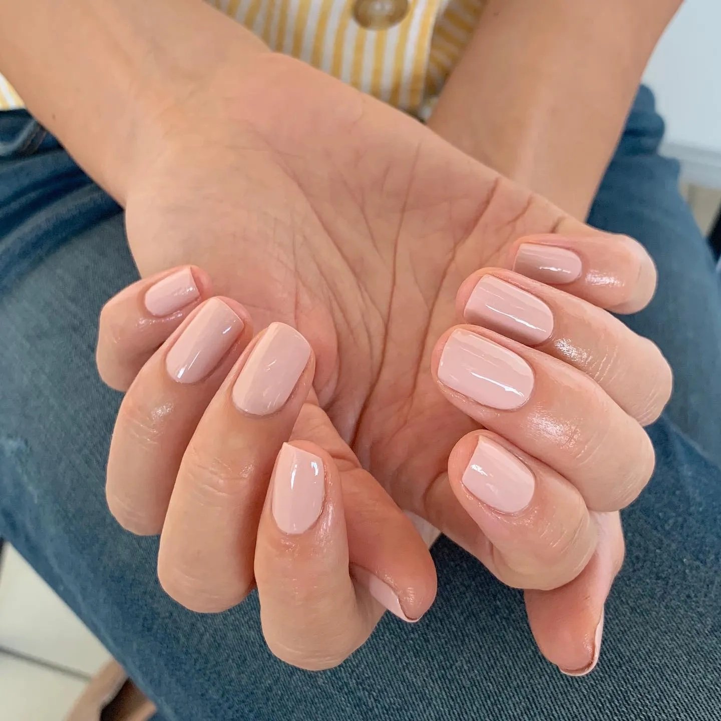 Uniform Light Pink and Beige Glossy Nails Uniform Light Pink and Beige Glossy Nails — Short Nail Designs