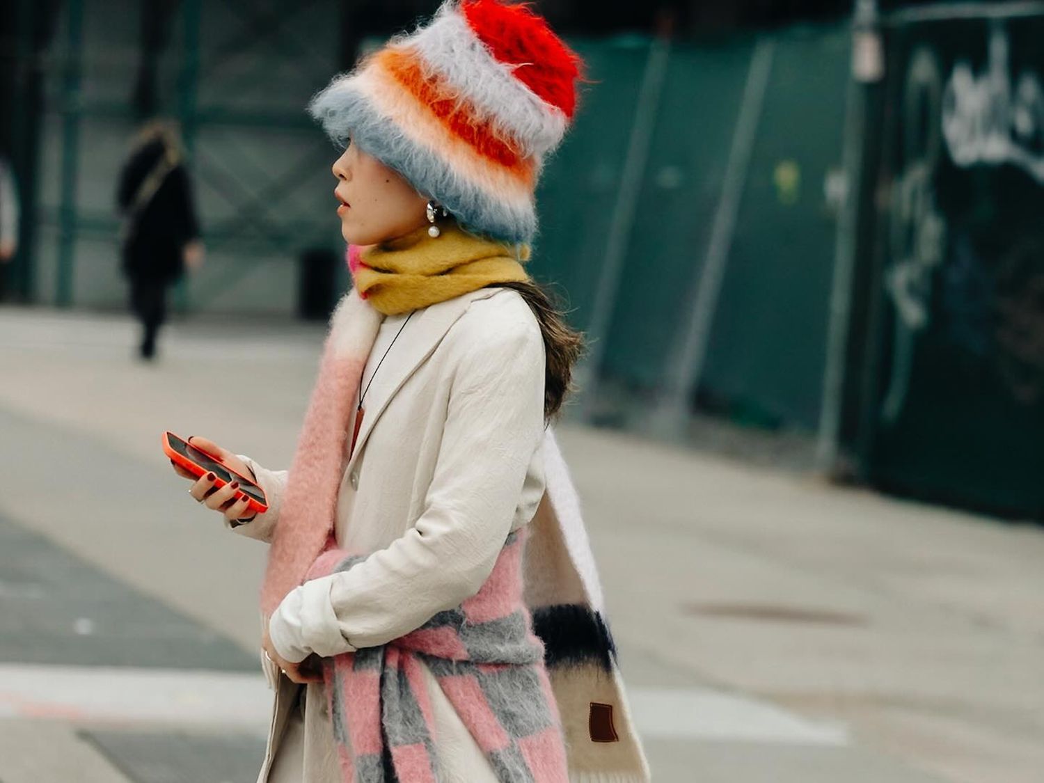 Oversized White Coat Over Sequined Bra Top and Wide-Leg Pants — Colorful Winter Outfits