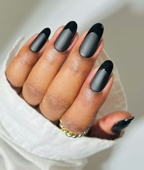 Medium Almond Matte Black French Medium Almond Matte Black French — French Nail Designs
