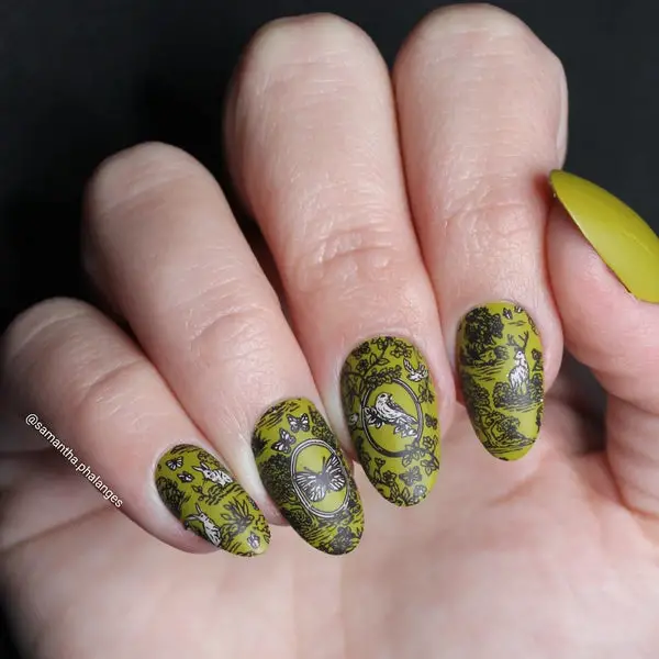 Matte Olive Green Forest Scene Nails Matte Olive Green Forest Scene Nails — Nail Art Ideas
