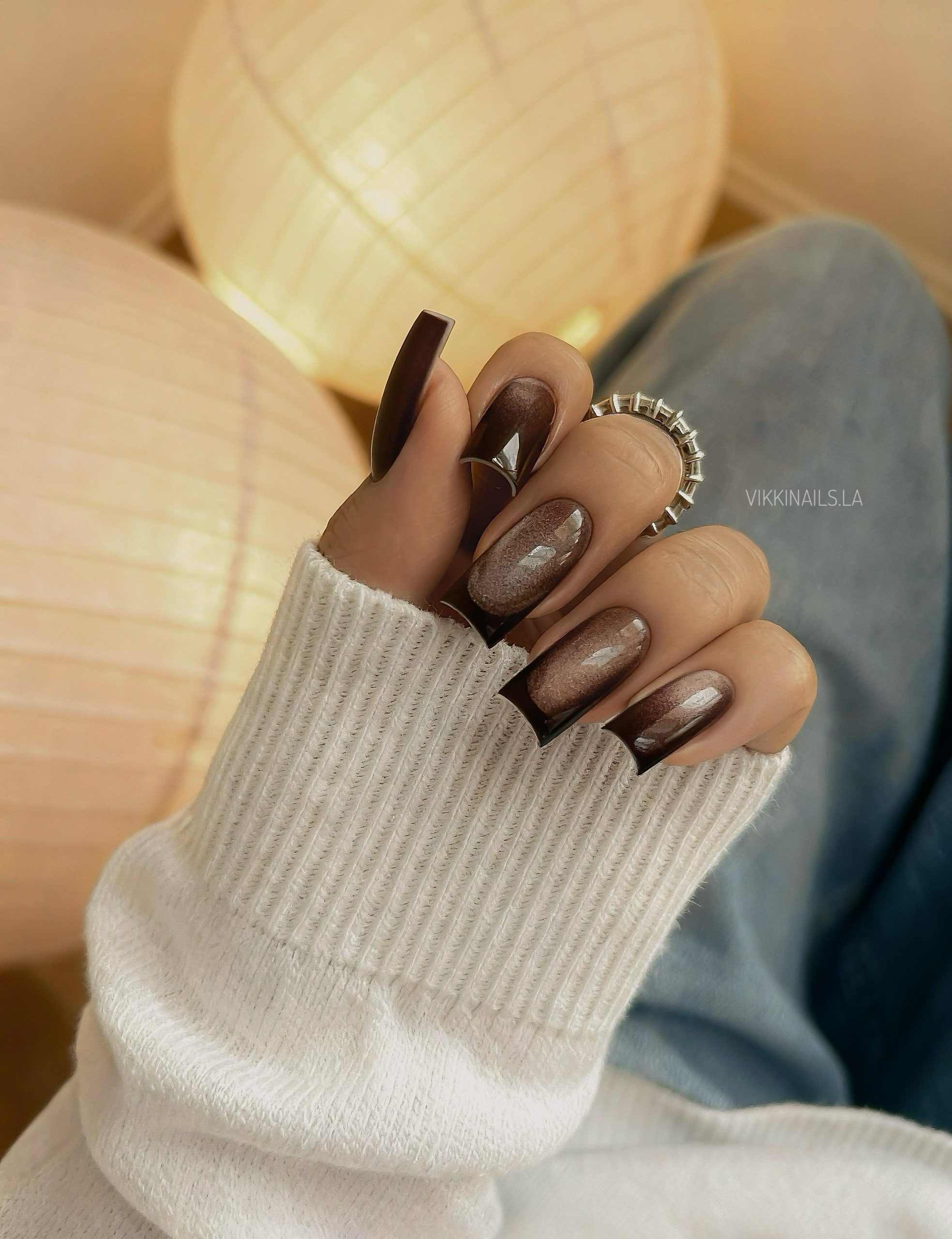 Espresso Brown with Gold Foil Accents — Brown Nail Designs