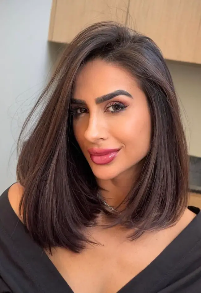 Sleek Espresso Lob With Inward Curl Sleek Espresso Lob With Inward Curl — Espresso Brown Hair