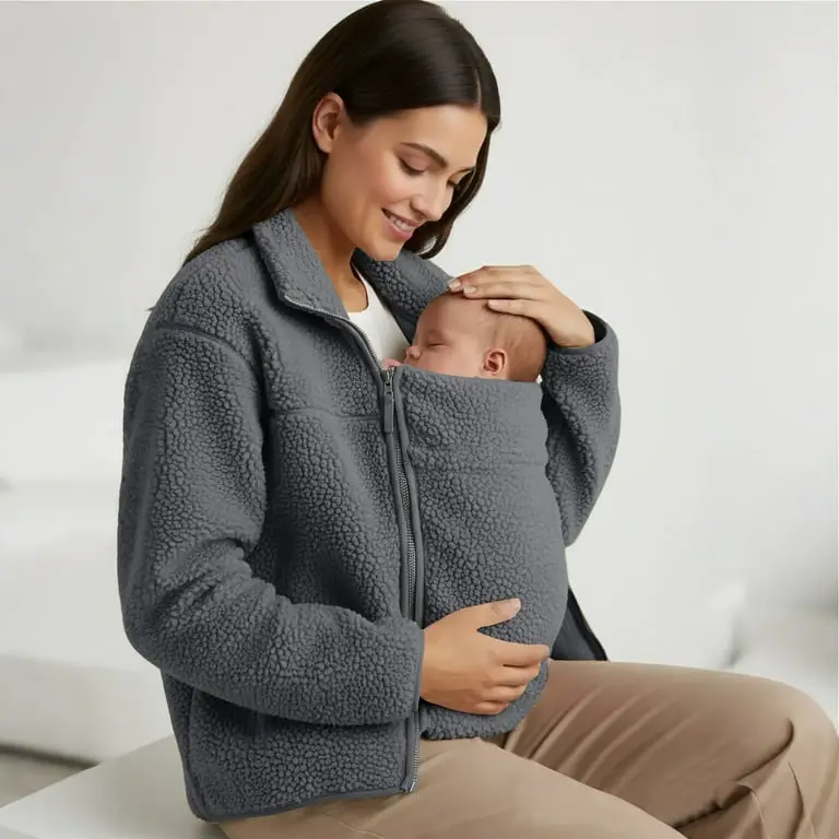 Grey Fleece Maternity Jacket with Baby Carrier Insert Grey Fleece Maternity Jacket with Baby Carrier Insert — Winter Maternity Outfits