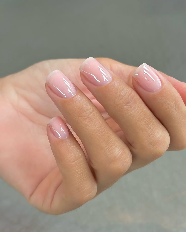 Sheer Pink Curved Line Ovals Sheer Pink Curved Line Ovals — Winter to Spring Transition Nails