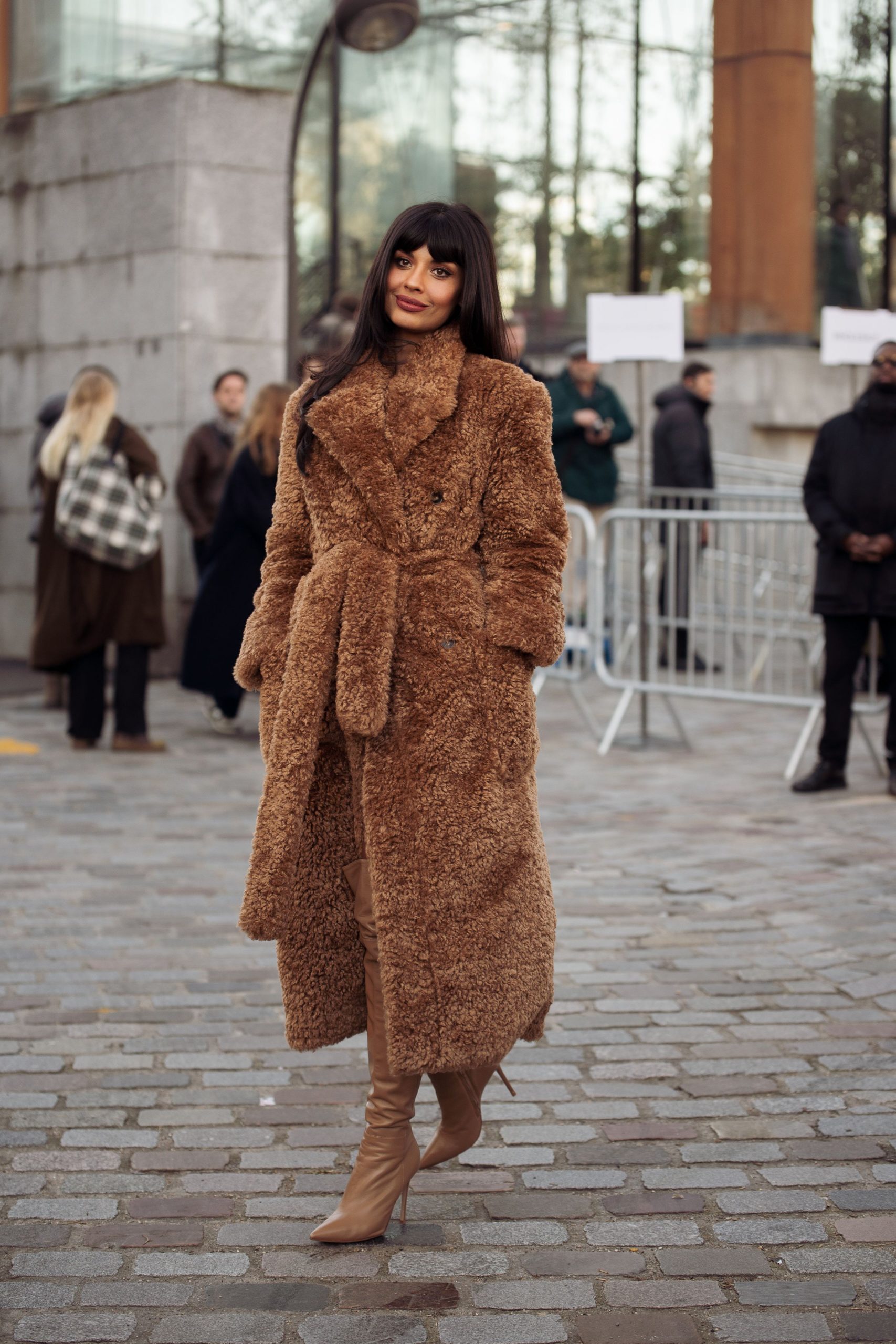 Longline Brown Teddy Coat with Tan Heeled Boots Longline Brown Teddy Coat with Tan Heeled Boots — Brown Coat Outfits