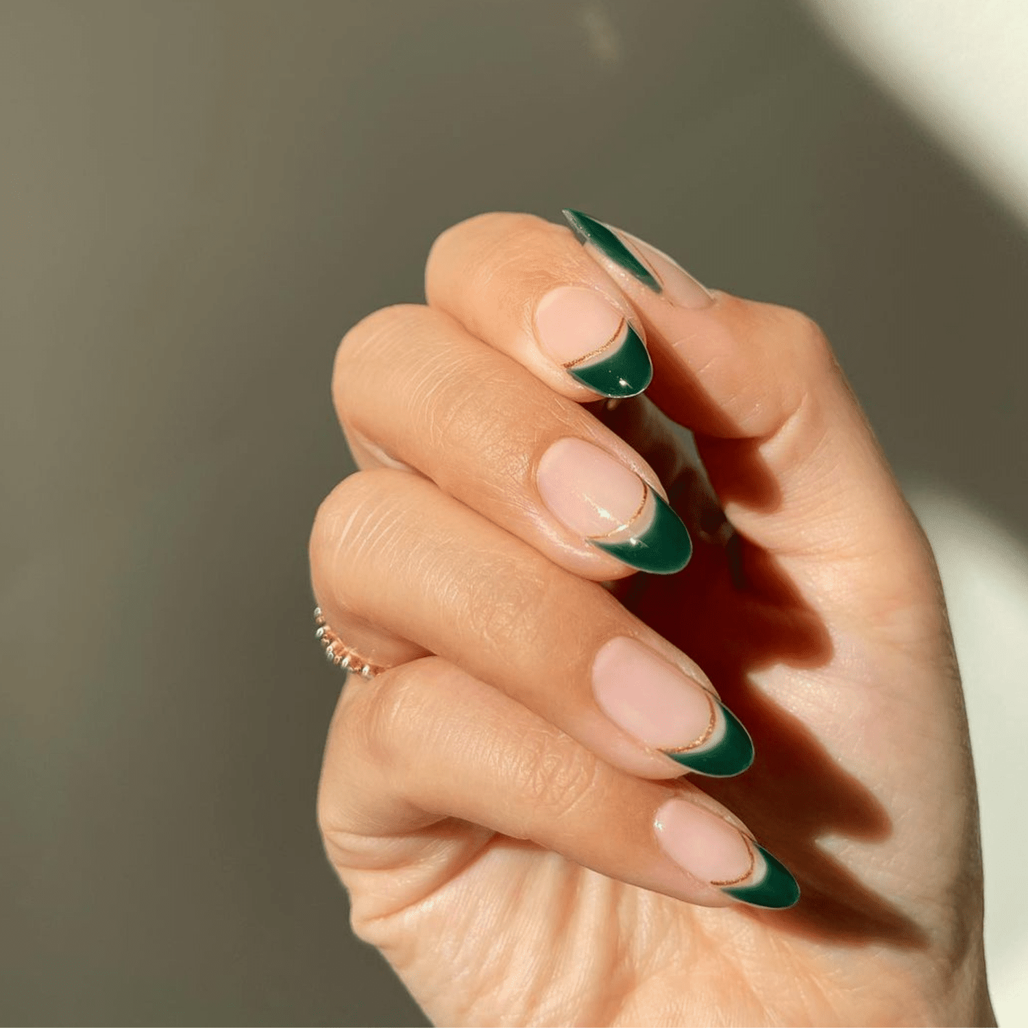Deep Green French Tip Almond Nails Deep Green French Tip Almond Nails — Green Nail Designs