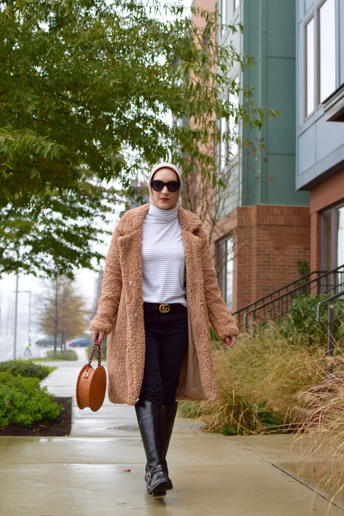 Full-Length Brown Teddy Coat with Knee-High Boots Full-Length Brown Teddy Coat with Knee-High Boots — Teddy Coat Outfits