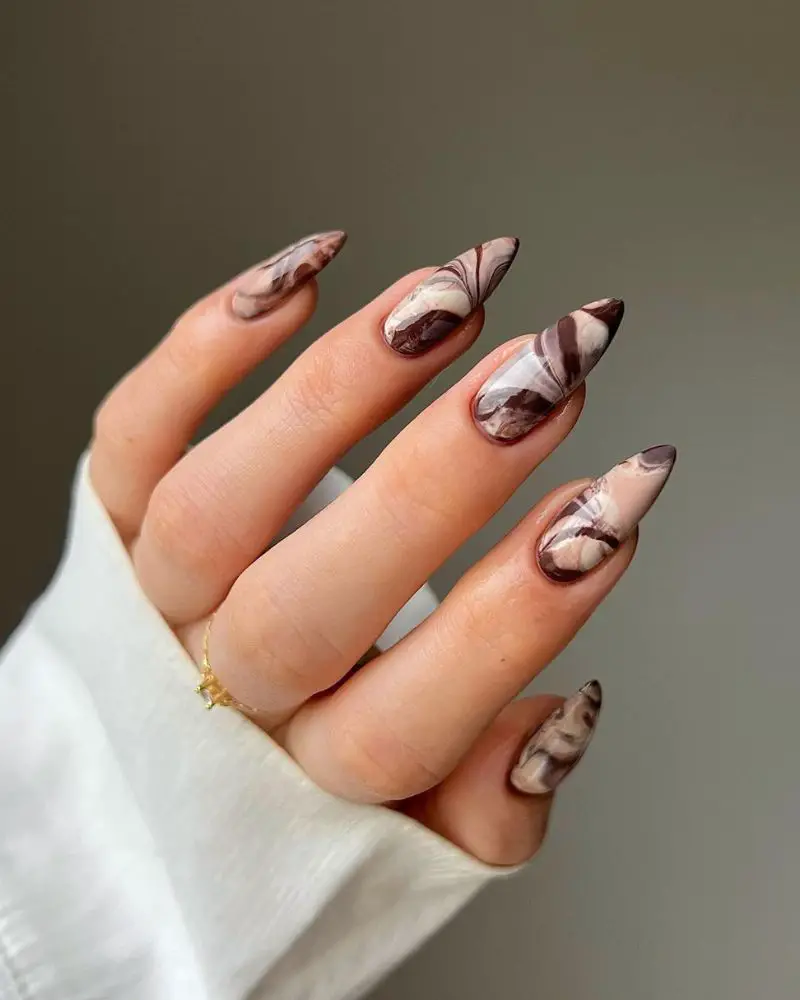 Swirl Marble Effect Visual Idea Swirl Marble Effect Visual Idea — Chocolate Brown Nails