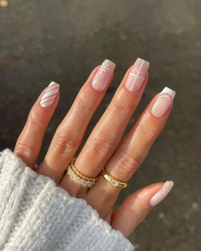 Short Square White Art French Tips Short Square White Art French Tips — Simple Winter Nails
