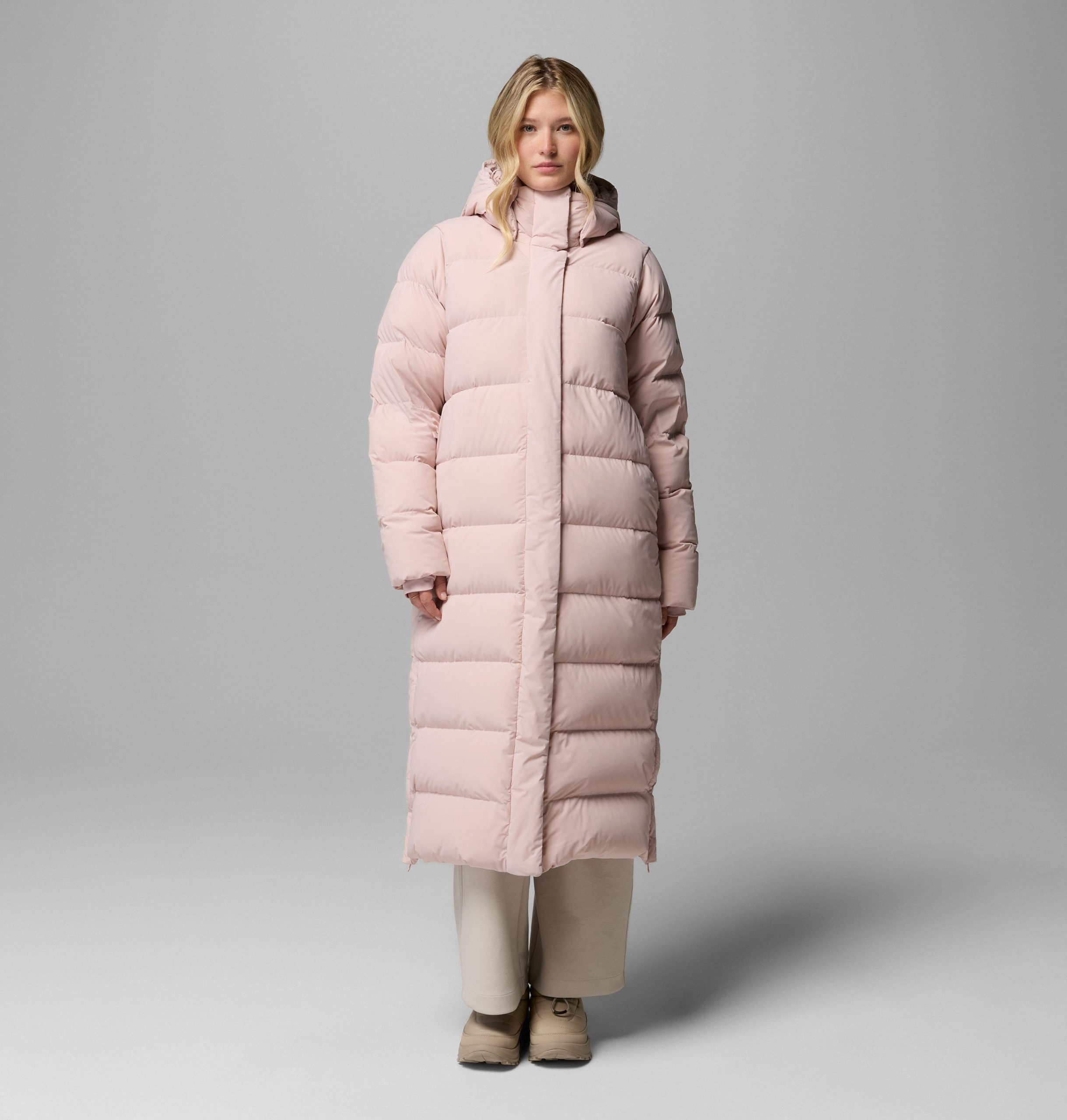 Pale Pink Extra-Long Puffer Coat for a Soft Winter Look Pale Pink Extra-Long Puffer Coat for a Soft Winter Look — Winter Coats for Women