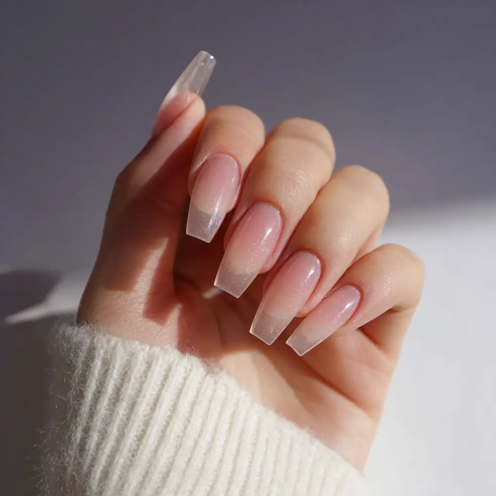 Medium Coffin Milky Pink Holographic Glitter Medium Coffin Milky Pink Holographic Glitter — Trendy Simple Nail Designs