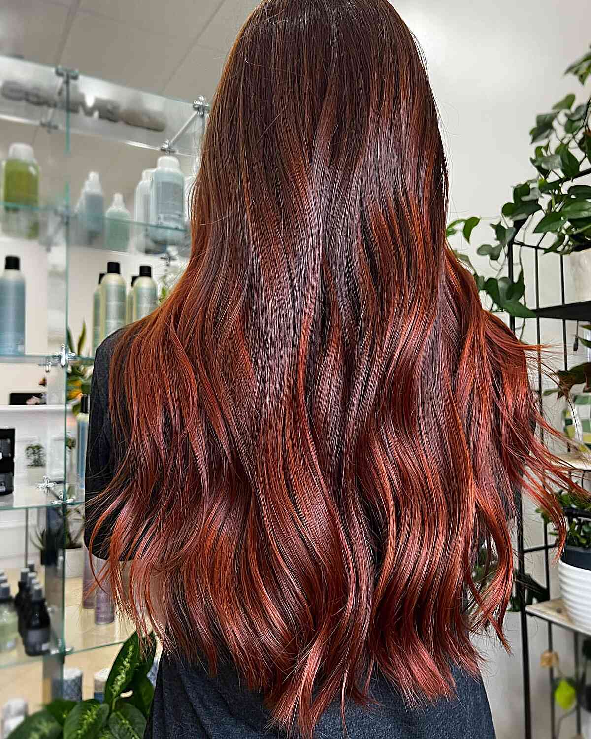 Fiery Auburn Balayage Mid-Back Fiery Auburn Balayage Mid-Back — Winter Auburn Hair Color