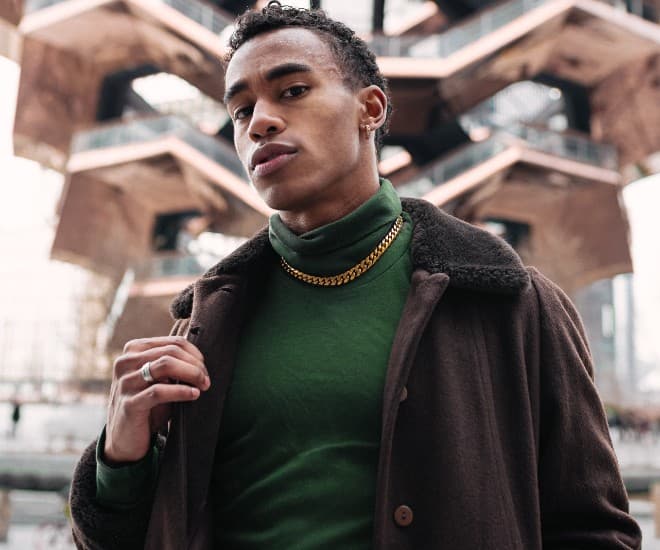Rugged Elegance: Shearling Collar Coat and Turtleneck Rugged Elegance: Shearling Collar Coat and Turtleneck — Winter Outfits for Men