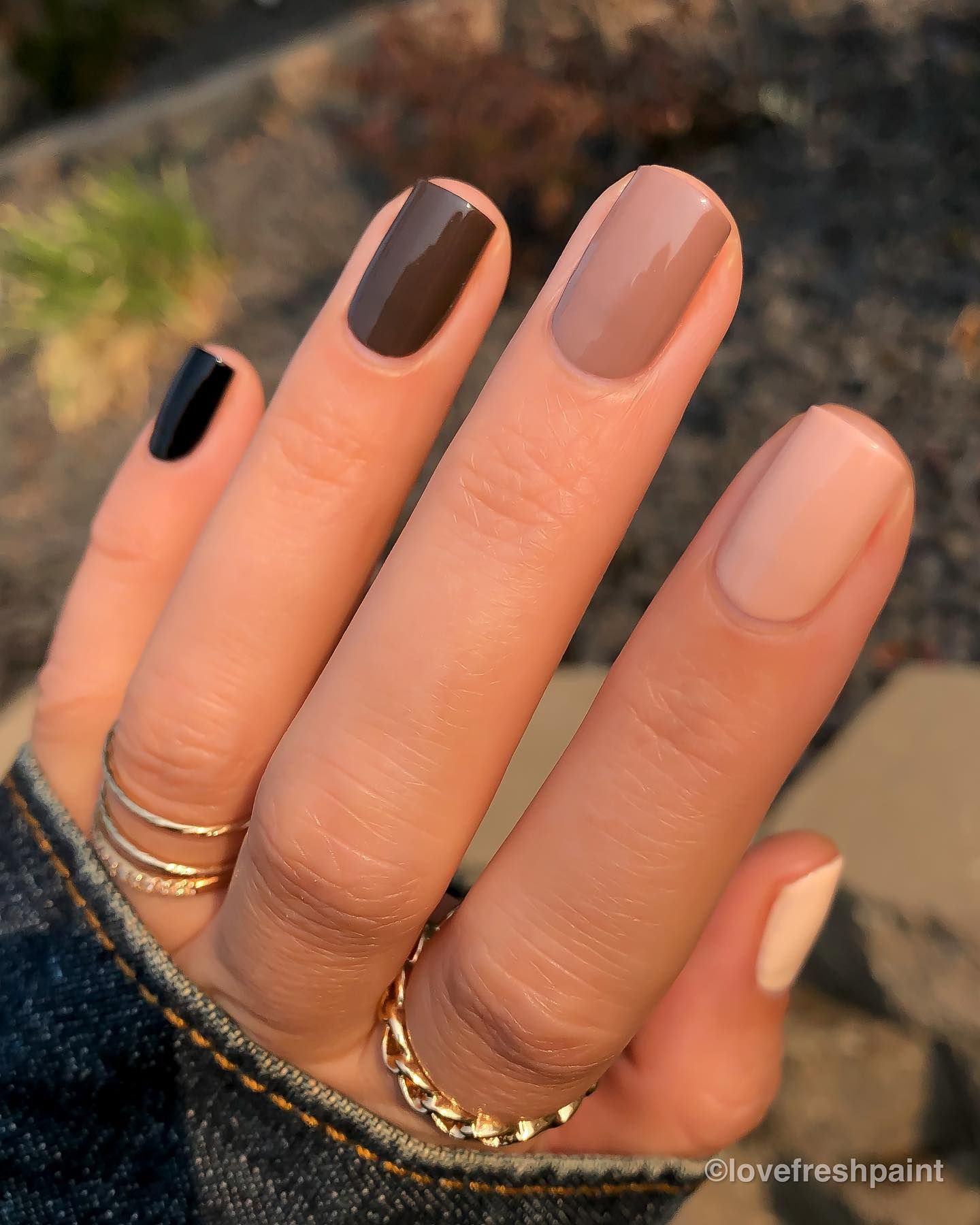 Mixed Neutral Creamy Polishes Mixed Neutral Creamy Polishes — Short Winter Square Nails