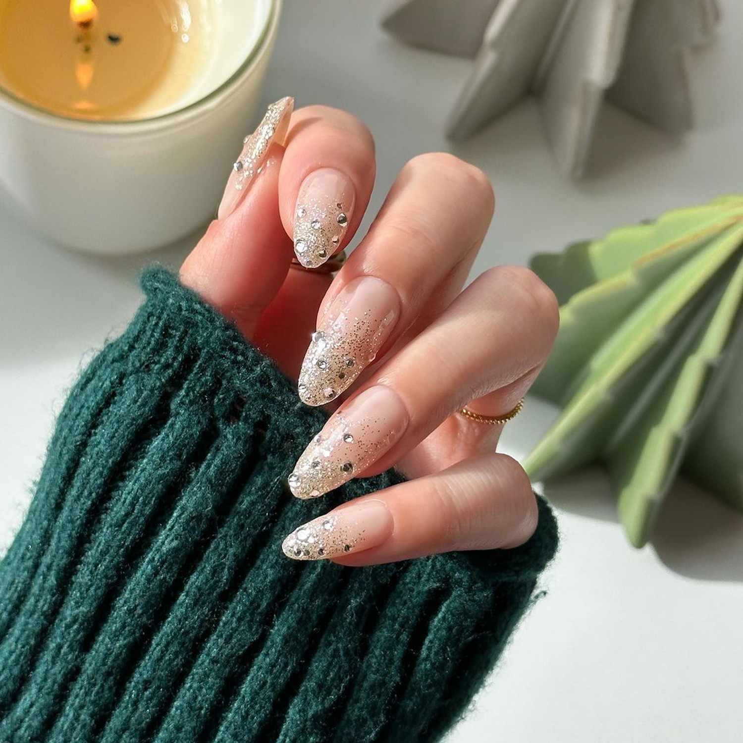 Glitter French Tip Stiletto Nails — Winter Wedding Nails