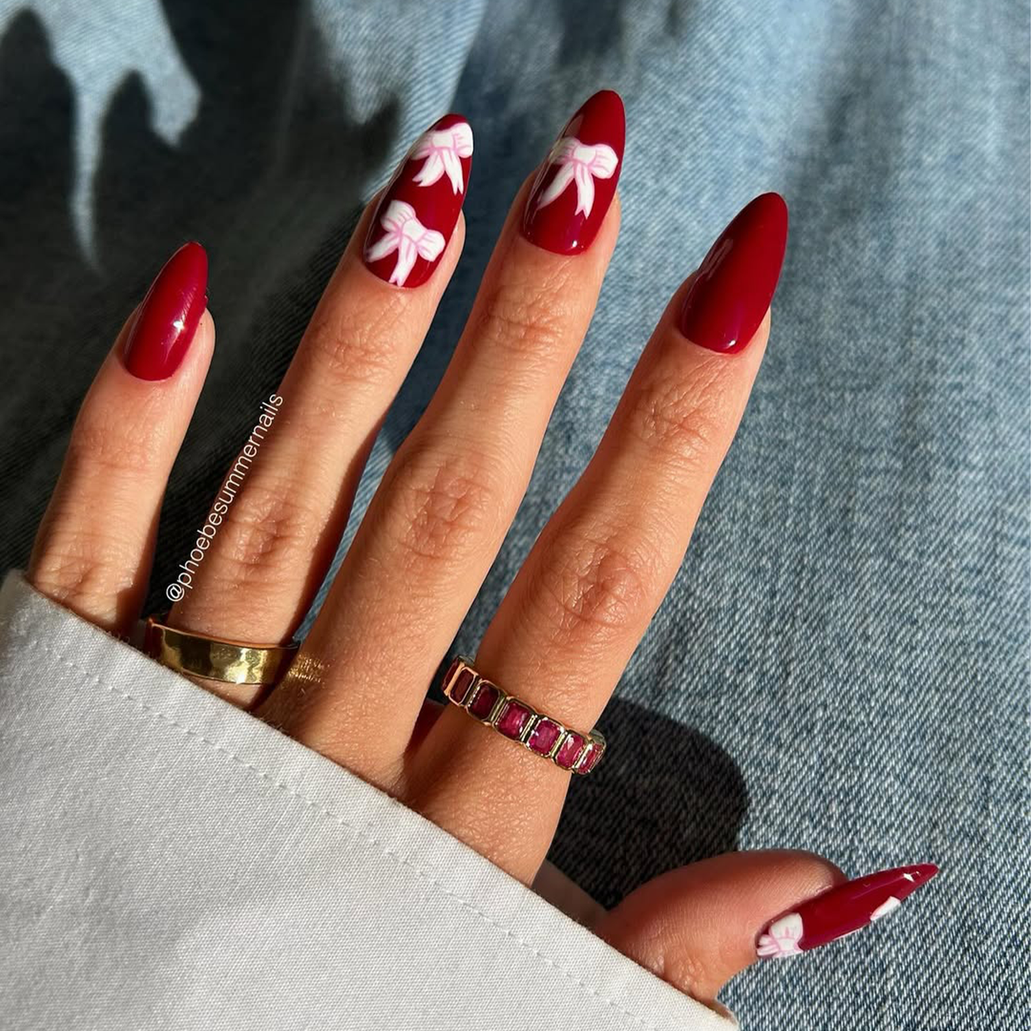 Charming Deep Red Bow Stilettos Charming Deep Red Bow Stilettos — Winter Red Nails