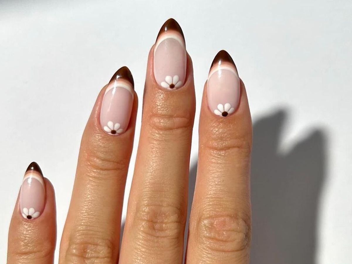 Sheer Pink French with Floral Accents Sheer Pink French with Floral Accents — Mocha Nails