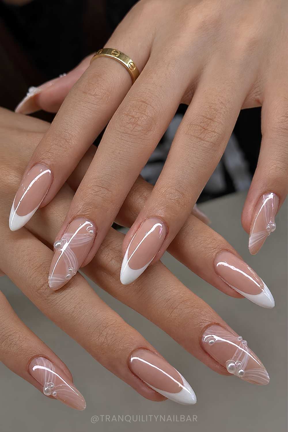 Long Stiletto White French with Pearls Long Stiletto White French with Pearls — French Nail Designs