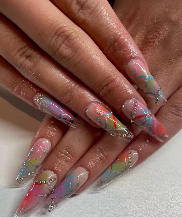Abstract Swirls and Glitter Coffin Nails Abstract Swirls and Glitter Coffin Nails — Coffin Nail Designs