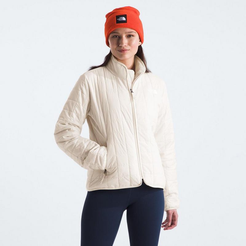 Cream Quilted Cropped Jacket with Orange Beanie — Winter Jackets for Women