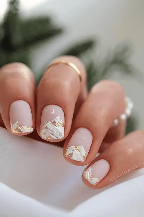 Short Square Matte Mountain Landscape Nails — Everyday Winter Nails